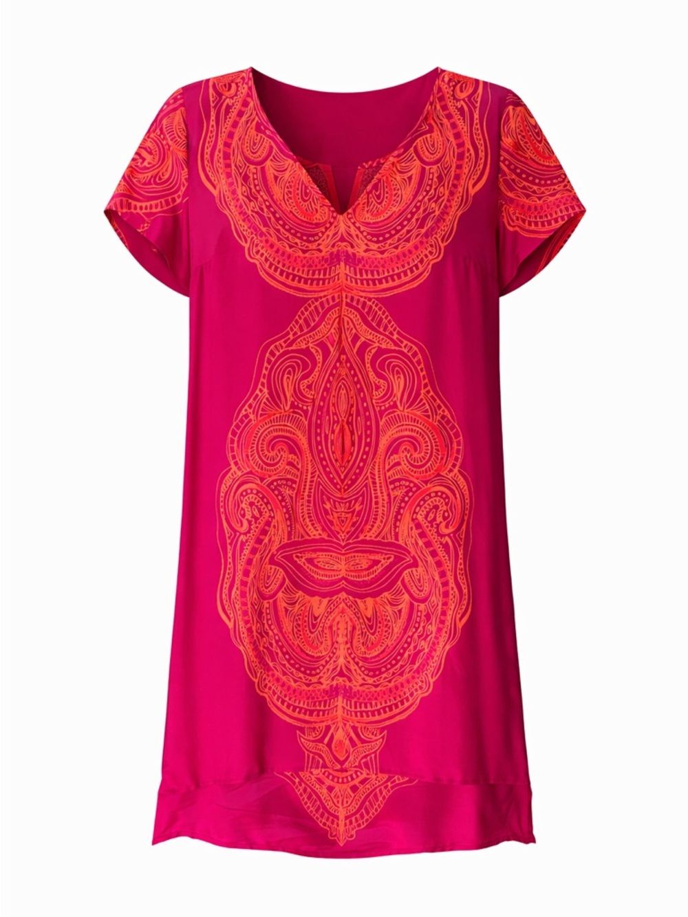 Amanda Uprichard 100% Silk Dress Pink Orange Paisley Boho Tunic Shift Size S